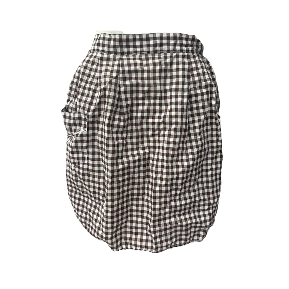 Vintage Brown Gingham Half Apron Handmade Waist Tie Back Farmhouse Ric Rac Trim